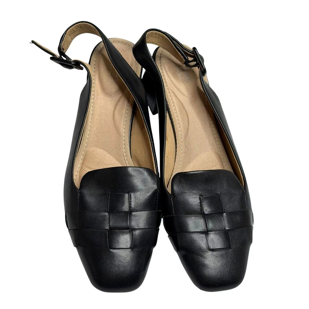 Rockport TruTech Slingback Shoe Sandal Leather Block Heel Women Black 8.5